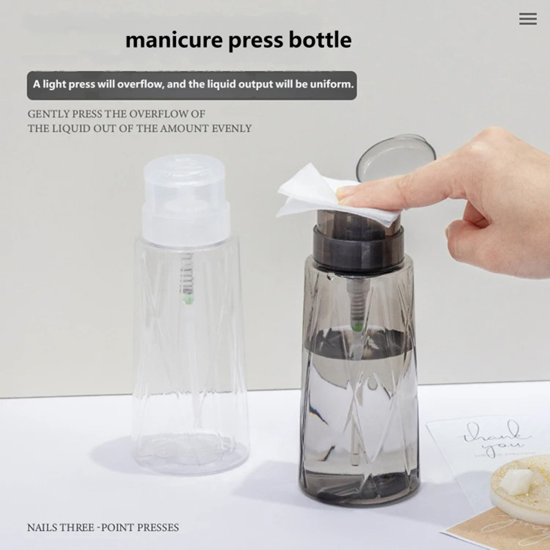 Reusable Bottle - 1Pプレスポンプボトル、空の詰め替え可能なプラスチック製ディスペンサーボトル、ネイルポリッシュリムーバー、アルコールクリーナー、液体収納容器用