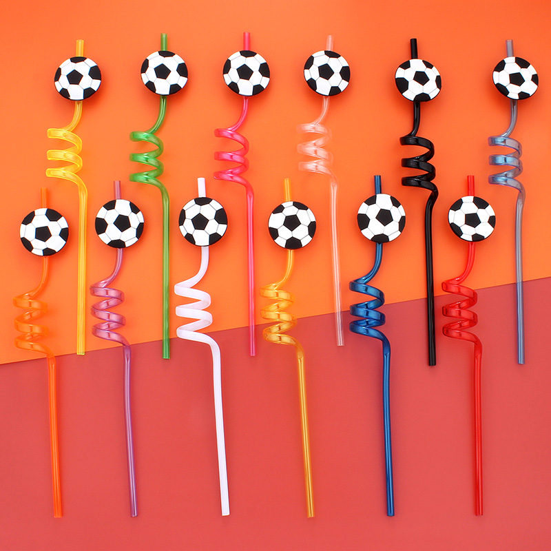 Reusable Straw - 12本 サッカーテーマストロー 再利用可能 ホームパーティー 誕生日パーティー ホリデーパーティー