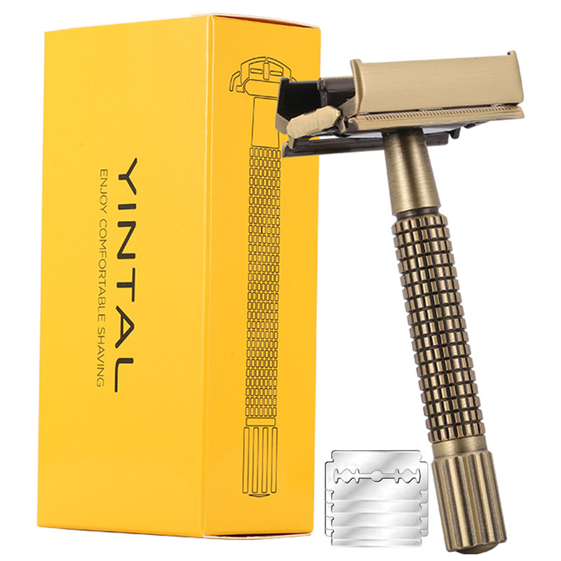 Safety Razor Handle - YINTAL 真鍮男性安全 TTO カミソリクラシックバタフライダブルエッジカミソリメッキグリッドハンドルシェーバー 5 枚刃