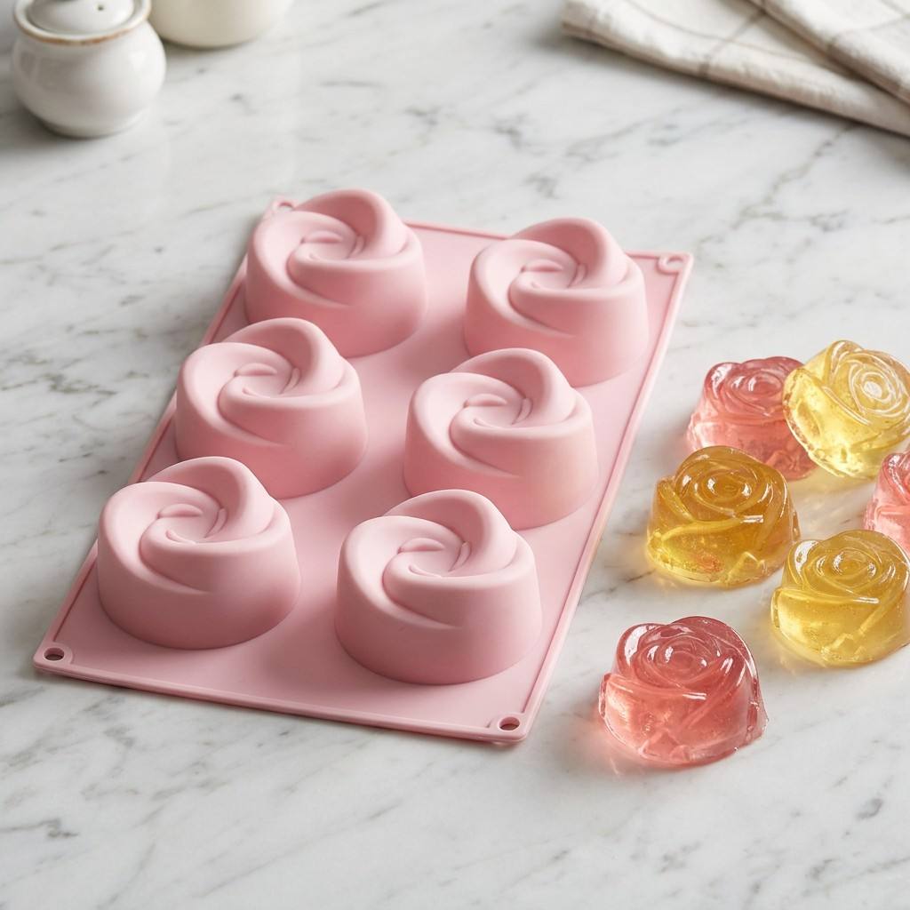 Eco Soap - 食品グレード6個取りローズフラワーシリコンモールドBPAフリー、ノンスティック花型ベーキングパン、ケーキ、ゼリー、プリン、手作り石鹸型用