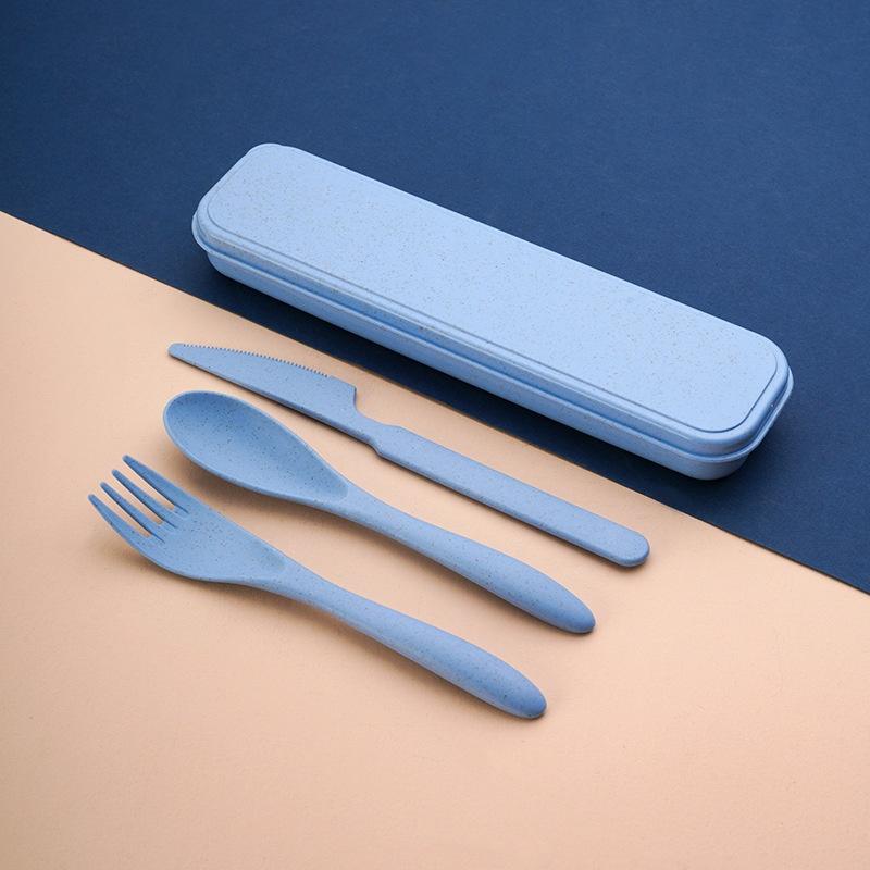 Reusable Straw - 麦わら製の再利用可能なカトラリーセット、無臭、食品グレードの食器、ナイフ、フォーク、スプーン、ケース付き、子供と大人の日常使用に最適