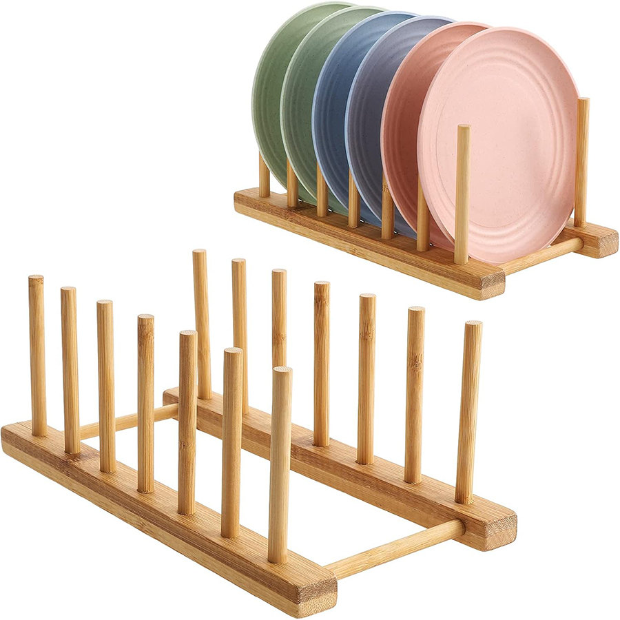 Bamboo Cutlery - 竹製の食器乾燥ラック、皿立て、収納ラック、本棚としても使えるコンパクトなキッチン収納キャビネット。1個または2個入り。