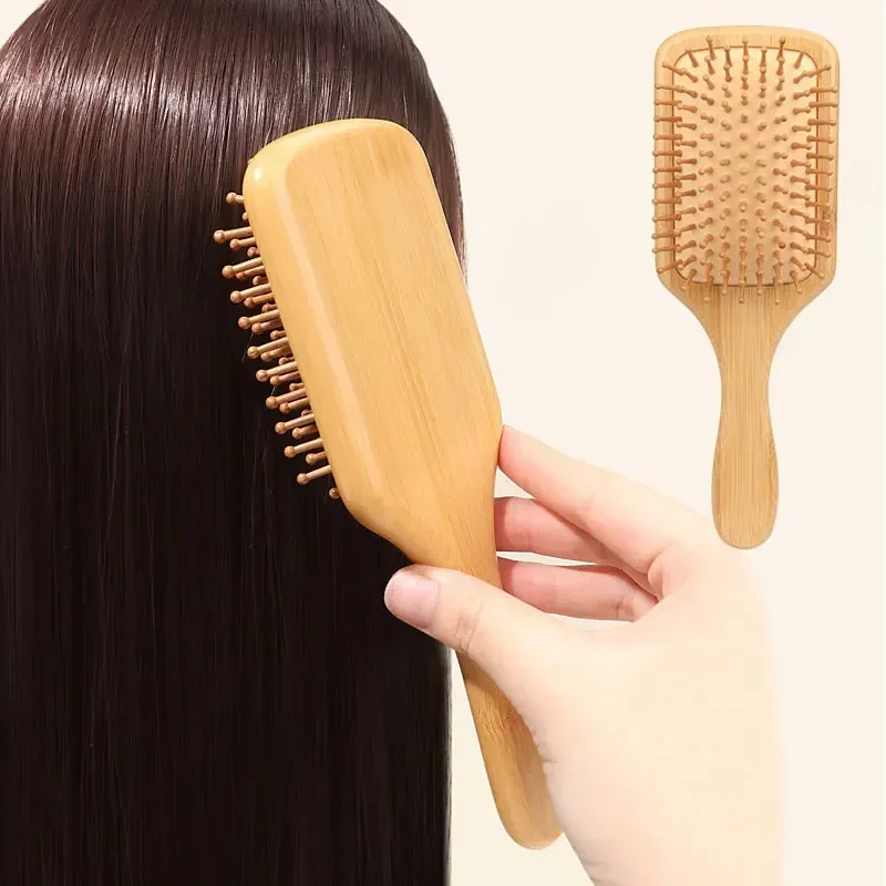 Bamboo Toothbrush - プレミアム木製竹製頭皮マッサージコームヘアブラシ、育毛促進木製ヘアブラシ、抜け毛防止コーム、竹製コーム歯