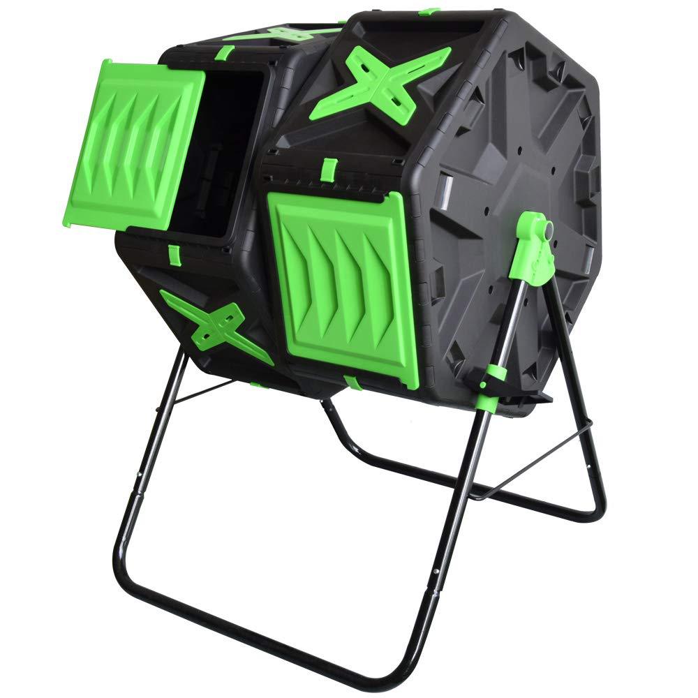 Compost Bin - 高品質プラスチック製モダン二層式コンポストタンブラー容器 70L 140L 屋外庭用回転式コンポスタ