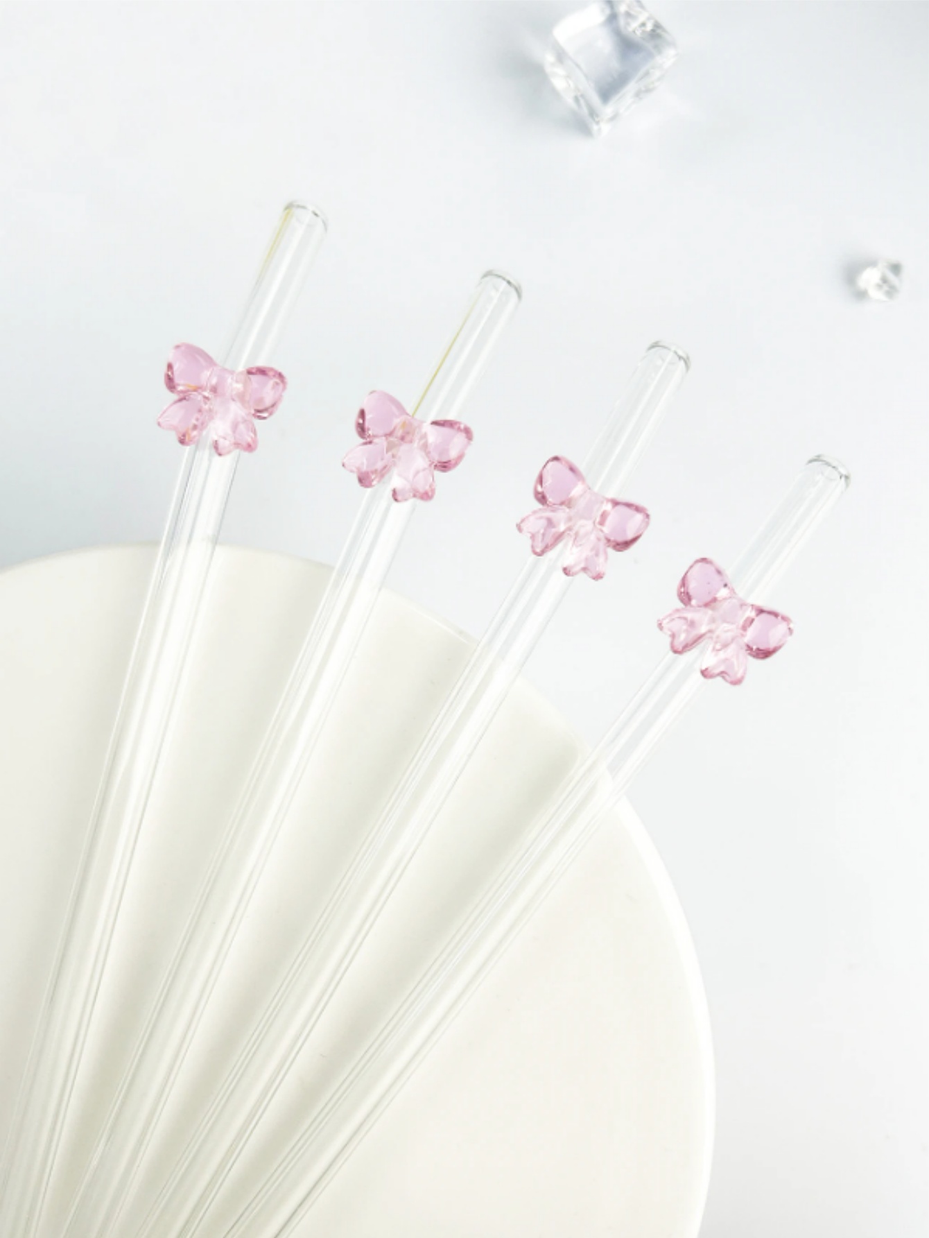1/6 個のかわいい漫画のピンクのリボン結びガラスストロー、 - Reusable Straw のレビューと価格