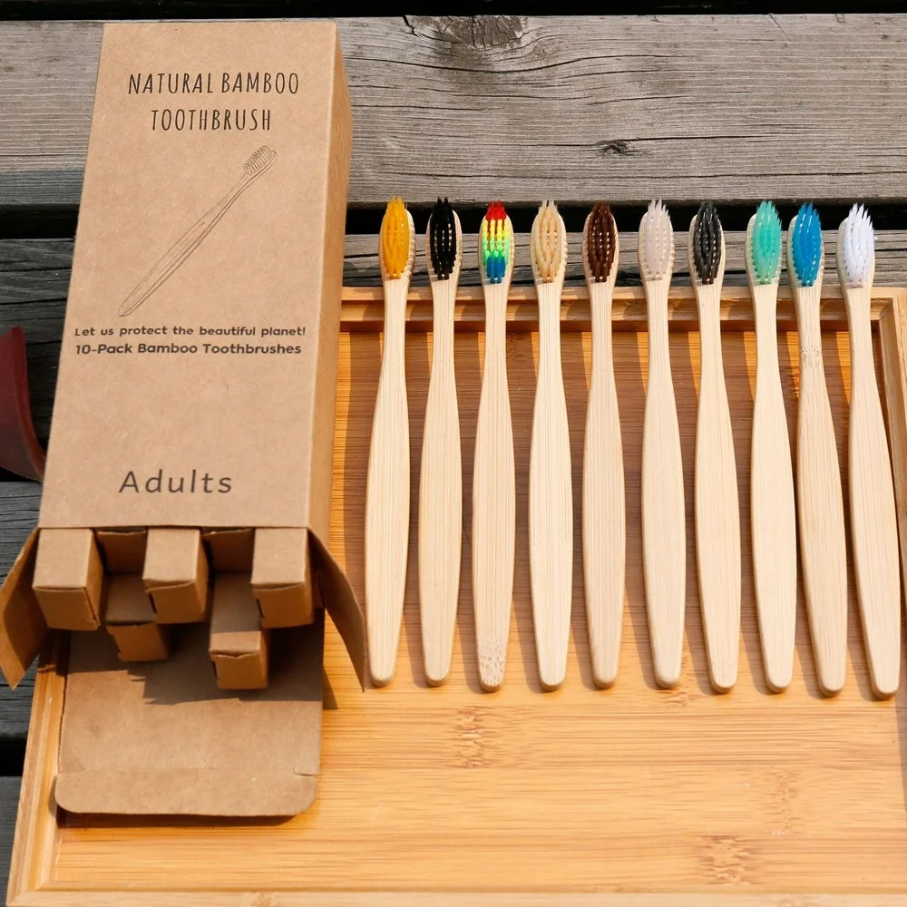 10 個のカラフルな歯ブラシ天然竹歯ブラシセット柔らかい毛炭 - Bamboo Toothbrush のレビューと価格