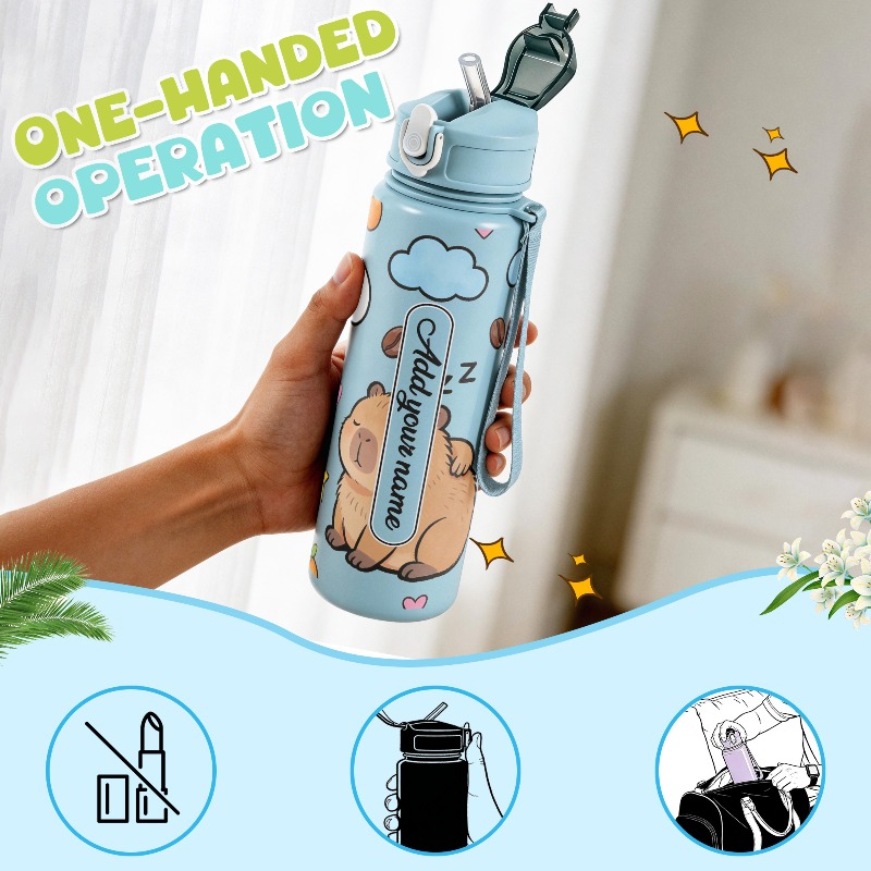 750mlのカスタム名入り、かわいいカピバラのイラストが描か - Reusable Straw のレビューと価格
