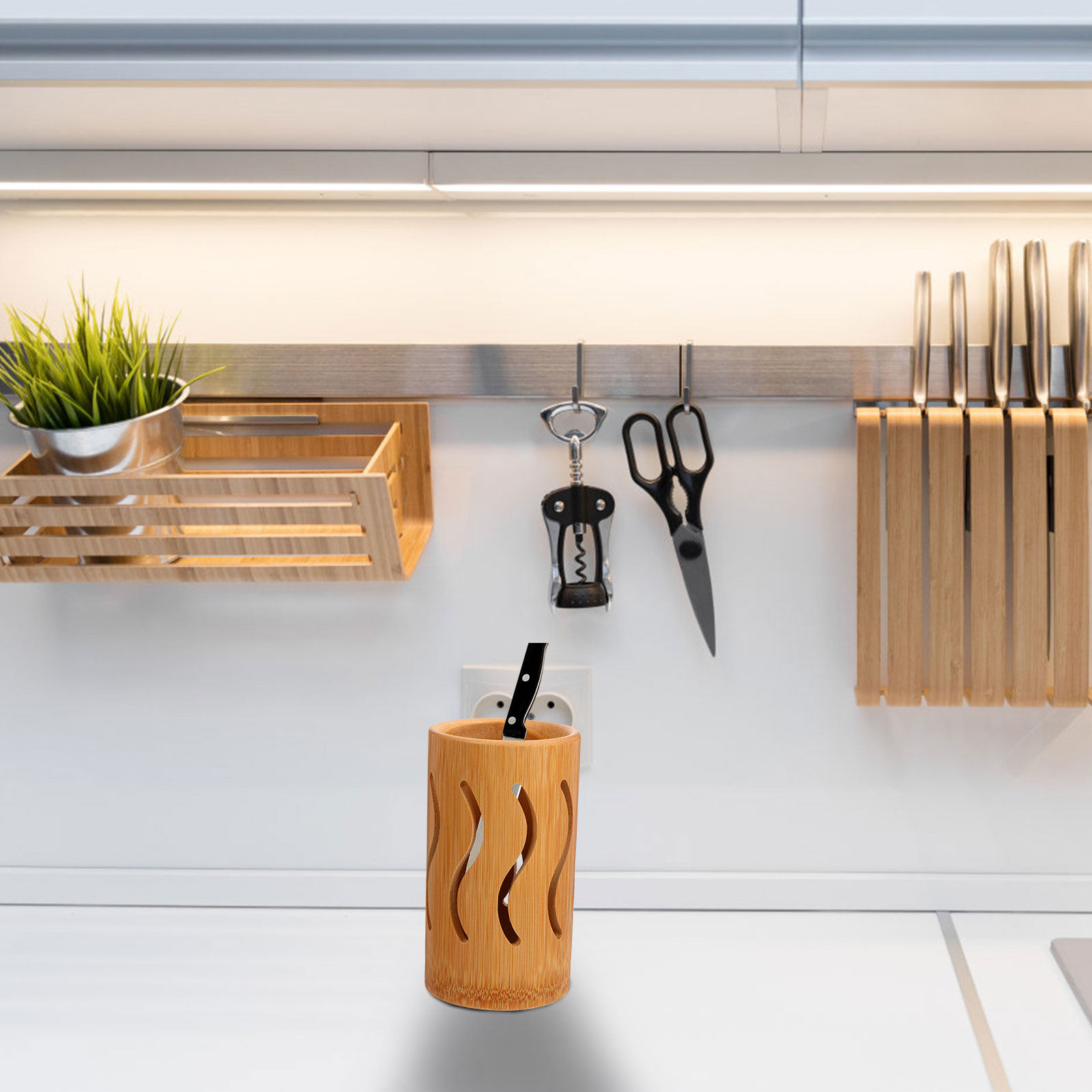 竹製の食器立て。大容量で、カトラリー、ナイフ、フォーク、スプ - Bamboo Cutlery のレビューと価格