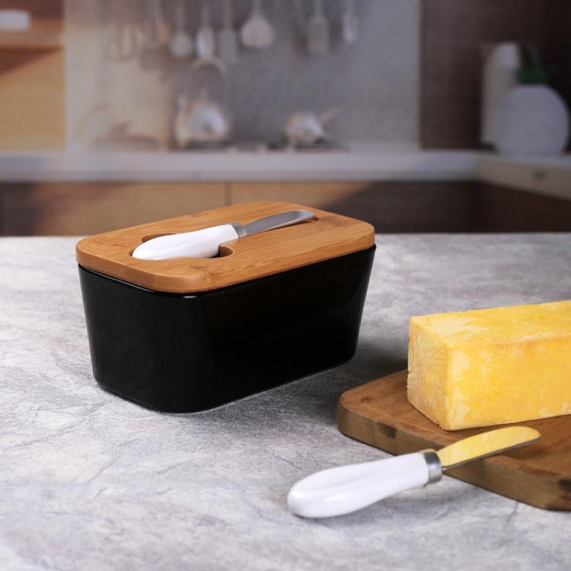 シンプルなセラミックバターディッシュ 竹カバー付き バターナ - Bamboo Cutlery のレビューと価格