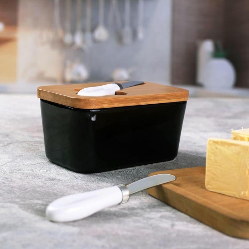 シンプルなセラミックバターディッシュ 竹カバー付き バターナ - Bamboo Cutlery のレビューと価格